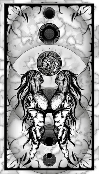 Essence of Life, symmetrical black and white ink illustration