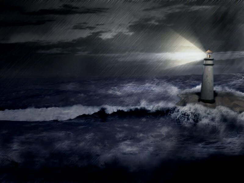 Lighthouse in a storm, digital painting