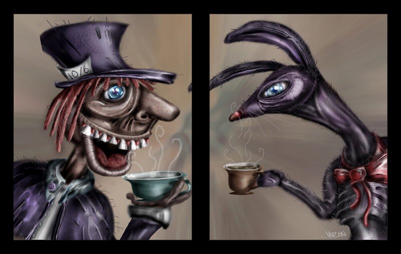 The Mad Hatter and The March Hare, digital painting by Jaron Phillips